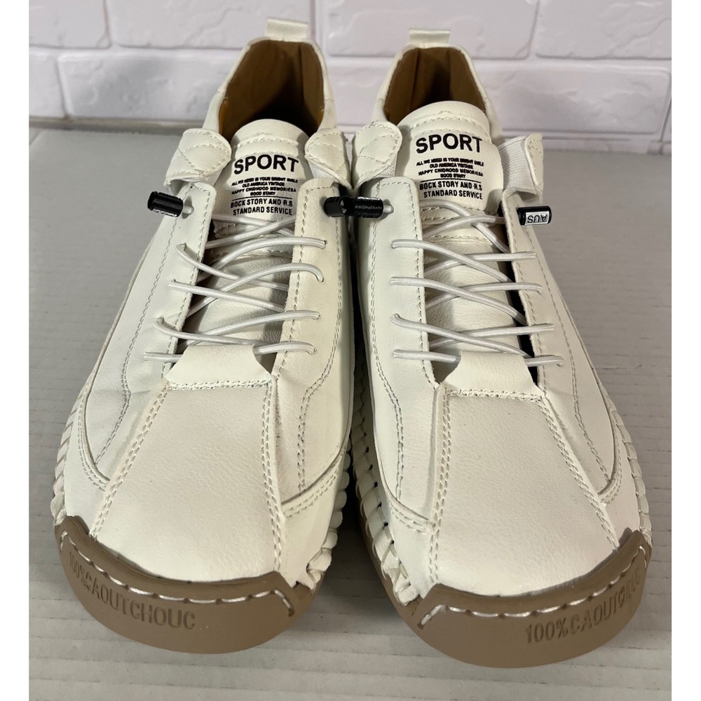 Unbranded Sport Sneakers Mens 41 White Leather Laced Casual Hand Stitched Shoes